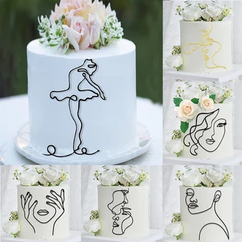 1 buc Acrilice Arta Minimalist Doamna Față Tort Fân INS Abstract Linie Simplă Prăjituri Toppers pentru Femei Fata Happy Birthday Cake Decor
