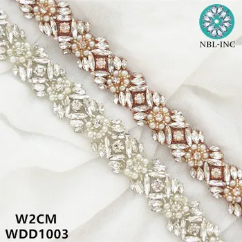 (10 Metri) de mireasa en-Gros rochie de mireasa cu margele de cristal aplicatiile de perle trim fier pentru rochie de mireasa WDD1003