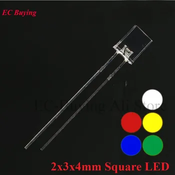 100buc Pătrat 2*3*4 mm Ultra Luminos LED-uri Transparente, cu Diode Emițătoare de Lumină Lampă 2x3x4mm Albastru Rosu verde-Smarald Galben Alb Diode