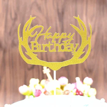 10buc Cake Decor de Aur Coarne de Cerb Fericit Ziua de naștere Tort Toppers Giltters Cupcake Toppers pentru Happy Birthday Cake Decor