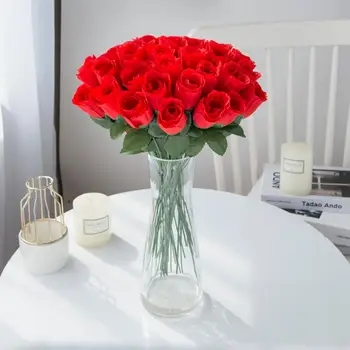 10BUC Mătase Roșie Buchet de Trandafiri Vaza pentru Decor Nunta Gradina Decorative Coroane de flori False Plante en-Gros de Flori Artificiale Ieftine