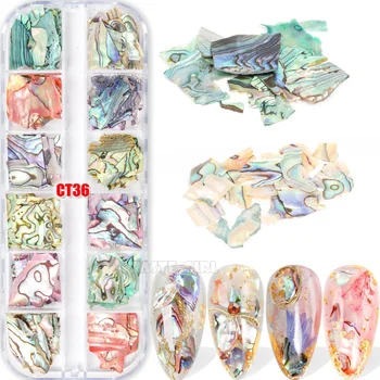 12 Culori/Set Colorat Neregulate Abalone Felie De Unghii Sclipici Fragmente De Coajă De Unghii De Arta Paillette Decoratiuni Set Manichiura