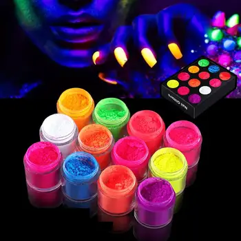 12 Seria de Culoare Fluorescente Toner Praf de UV Gel Polish Chrome Neon Pigment Praf Fototerapie Luminoase Nail Art Manichiura Roz DIY
