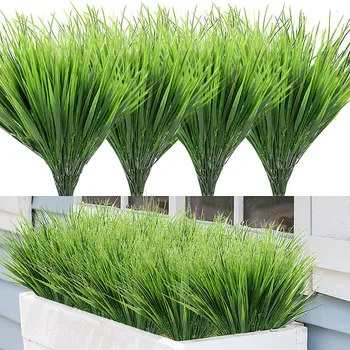 12Pcs Plante Artificiale din Plastic Verde Iarbă de Grâu pentru Casa Gradina în aer liber, Decoratiuni Petrecere de Nunta cu Flori de plastic Rezistent la UV