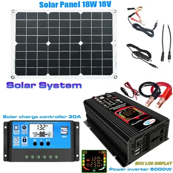 12V La 110/220V Generarea de Energie Solară Sistem de 6000W Putere Invertor Inteligent Ecran LCD 18W 18V Panou Solar 30A Controler Solar