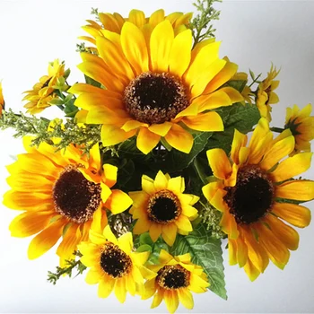 13 Capete de Mătase Galbenă, Floarea-soarelui, Flori Artificiale 7 Sucursale/Buchet pentru Home Office Party Garden Hotel Decor Nunta A5230