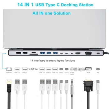 14/10/8/7/6 in1 Tip C Hub Usb 3 0 SD/TF Card Reader Dual HDMI 4K Docking Station Splitter Adaptor pentru MacBook/Dell Docking Station