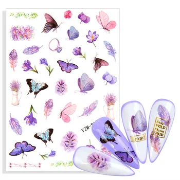 1buc 2022 Noi Violet Fluture Modele Apă Decalcomanii de Flori Pene Alfabetul Frunze Autocolant Nail Art Decor Adeziv Decalcomanii