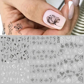1buc Alb Negru 3D Nail Art Stickere Glisante Flori Mandala Frunze de Geometrie Adeziv Unghii Folie de Proiectare Manichiura TRF564-573