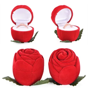 1buc Trandafir Roșu Cutie de Bijuterii Romantic Inel de Nunta Suport de Catifea, Cutie de Inel de Nunta Logodna Bijuterii Ambalaje Caz