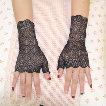 1pair Vara Femei Degete Sexy Mănuși de Dantelă Feminin de protecție Solară Plasă de Jumătate Degetul Mănuși Ajurate Tul Elastic de Conducere Manusi