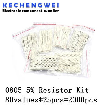2000pcs 0805 SMD Rezistor Kit Asortate Kit 1 ohm-1M ohm 5% 80valuesX 25pcs=2000pcs Eșantion Kit