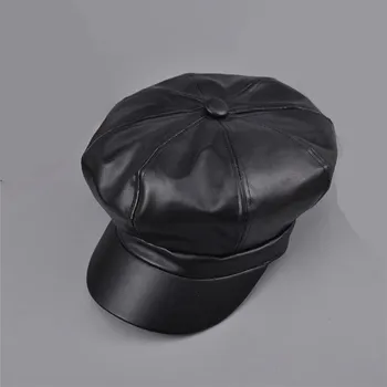 2018 Moda se Răcească PU Bereta Pălărie pentru Bărbați și Femei Gorras Planas Vintage din Piele Boinas Capac de Iarnă în aer liber Cald Casquette Pălării