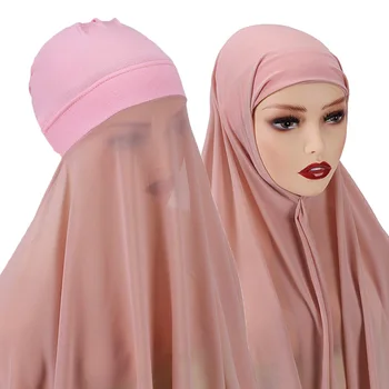 2021 Sifon Hijab Eșarfă Sub Capac 2 in 1 Musulmane Voal Eșarfe Femei Islam Underscarf Văl de Moda Turban Bentita Headwrap