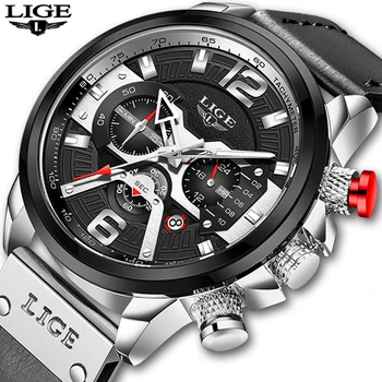 2022 Ceasuri Mens LIGE Top Brand de Lux Ceas Sport Barbati Moda Calendar Automat Piele Încheietura mîinii Ceas Pentru Bărbați Negru Ceas
