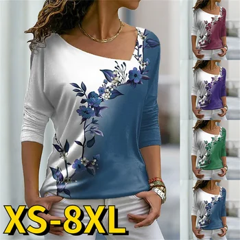 2022 Cusaturi Florale de Imprimare de Top de zi cu Zi a Femeilor de Moda T-shirt Stil Simplu Pulover V-neck Loose Casual cu Maneci Lungi Tricou
