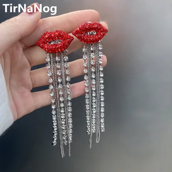 2022 New South Coreea Retro Moda De Lux Elegant De Cristal Roșu De Buze Lung Cercel Cercei Ciucure Pentru Femei Cadouri Bijuterii