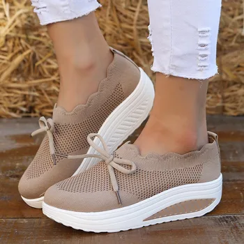 2022 NOI Fluture Nod de Plasă Respirabil Casual Leagăn Pene Pantofi Femei Înălțime Creșterea Platforma Adidasi Pantofi Casual