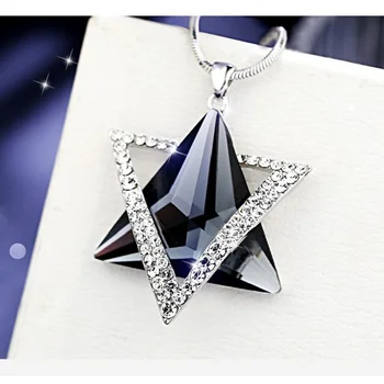 2022 Noua Moda Geometrice Triunghi Albastru de Cristal Pandantiv Colier pentru Femei Hexagonale Stele de Metal Lung Lanț Pulover Accesorii