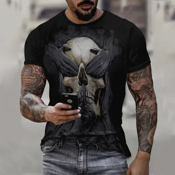 2022 Nouă Europene și Americane Strada Bărbați Stil Casual Scurte Gât Rotund Maneca Digitale de Imprimare 3D Subțire Pulover pentru Bărbați T-shirt