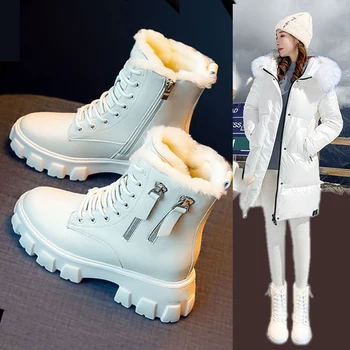 2022Black cizme pantofi de Iarna pentru Femei cu fermoar lateral rotund toe glezna cizme Gotic pantofi Platforma, cizme cizme de Zapada pentru Femei pantofi de cald