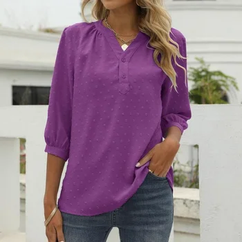 2023 Vara Solid Bluze pentru Femei de Moda a V-Neck Maneca 3/4 Birou Elegant Tricouri Femei Vrac Top Casual Șifon Bluza 21928