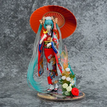 22cm Hatsune Miku Anime Figura kimono Parul Lung Kawaii Virtual Cantareata Figurine din PVC Statuie de Colectie Model pentru Copii Papusa Jucării