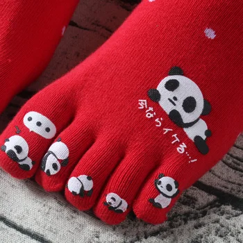 3 Perechi Șosete Japoneze Mid-butoi Cinci Degetul Ciorapi Femei Drăguț de Bumbac 5 n Picioare Bumbac Desene animate Panda Șosete Separate Cu Degetele de la picioare