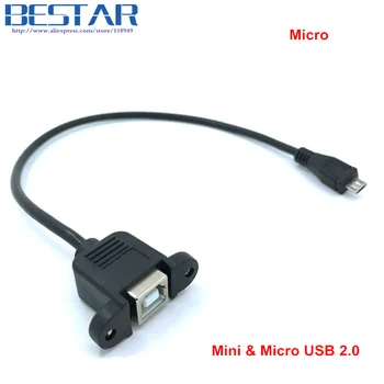 30cm, 50cm Mini 5pin Mini USB 2.0 și Micro-USB 5pin, Micro USB 2.0 Male la USB 2.0 Tip B Conector de sex Feminin Cablu Panou Muntele Gaura