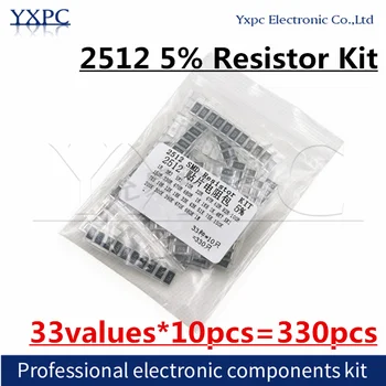 33valuesX 10buc=330pcs 2512 SMD Rezistor Kit 1 ohm-1M ohm 1R 3.3 R 5.1 R 10R 22R 47R 62R 68R 82R 100R 1K Asortate Kit 5% DIY Kit