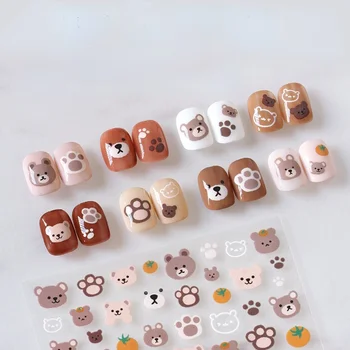 3d Unghii Autocolante de Desene animate Drăguț Japoneză Panda Portocaliu de Cafea Urs, Iepure, Auto-Adeziv Decalcomanii de Unghii DIY Arta de Decoratiuni rezistent la apa