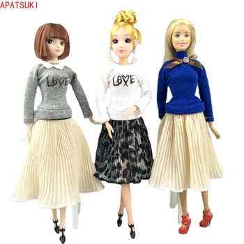 3sets/lot Papusa de Moda Haine Pentru Păpuși Barbie Top Bluze & Șifon Cutat Fusta Midi Tinutele 1/6 Papusi Accesorii Copil Jucării