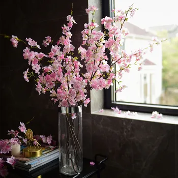 4-Furcă Cherry Blossom Long Branch Matase Flori Artificiale Roz Floare Albă Acasă Nunta Decor Gradina Flores Artificales