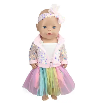 4buc in1， 2020 Curcubeu minunat costum potrivit Pentru 43cm Baby Doll 17 Inch Renăscut Baby Doll Haine, Pantofi nu sunt incluse