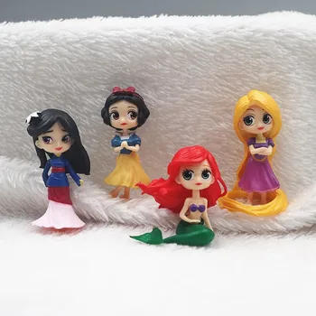 4buc/Set Disney Princess Alba ca Zapada, Ariel, Rapunzel Mulan Figura Anime Q Versiune de Colectie Model Kawai Tort de Decorare