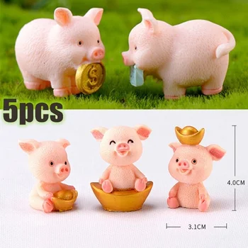 5 BUC Micro Porc Familie Figurine de Rasina Ornamente Model în Miniatură Mini Animal Statuie Bonsai de Gradina Decorare Decor Acasă