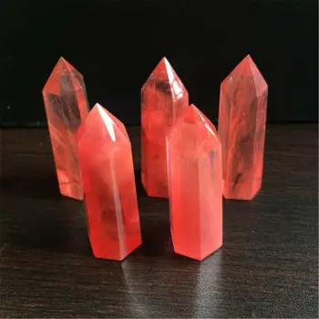 50-60MM Roșu de Topire Cristal de Cuarț Punct de Vindecare Obelisc Hexagonale Bagheta Reiki