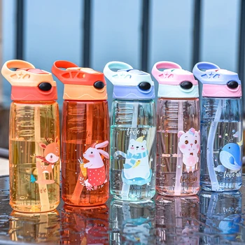 500ml Copii Sticlă de Apă Cu Paie BPA Gratuit Copii de Băut Fierbător Sănătos Plastic Portabil Școală Cupa