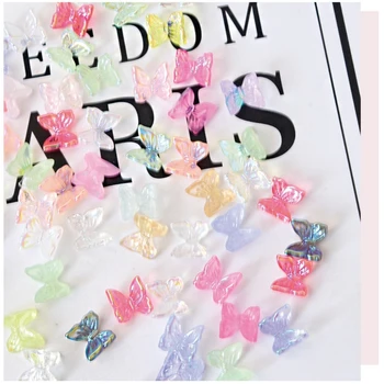 50Pcs 3D Rășină Fluture Unghii Decoratiuni de Cristal Aurora Sclipici Holografic Decalcomanii de Farmece Ornamente pentru Manichiura DIY