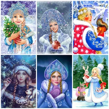 5D Diamant Pictura rusă de Crăciun, Zăpadă Maiden Și Tatăl Frost Diamant Broderie Cusatura Cruce Kituri Mozaic de Foraj Decor Acasă