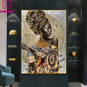 5D Diy Diamant Mozaic Negru African Femeie de Arta Graffiti Diamant Tabloul Complet Piața Diamant Rotund Broderie portret de Fată Decor