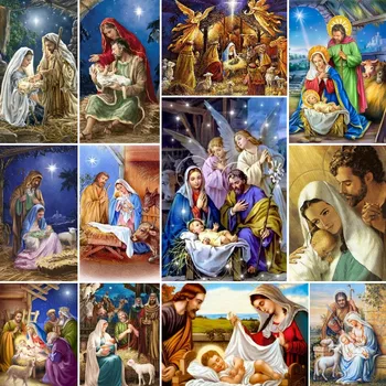 5D DIY Diamant Pictura Religioasă, icoane, cruciulițe Diamant Arta Scena Nașterii Nașterea lui Isus Mozaic Decor Acasă Cadou