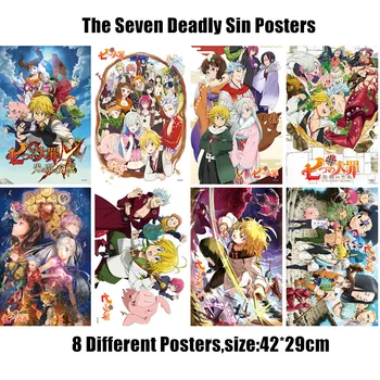 8 buc/lot Anime Cele Șapte Păcate de Moarte Poster Jucărie Meliodas Liones Hawk Diane Ban Autocolant de benzi Desenate Perete Imagini A3 Postere