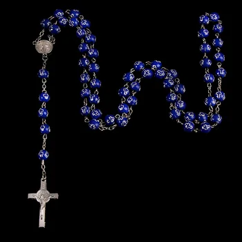 8mm Catolică de Cristal Colier de Perle Cruce Fecioara Maria Centrul Catolic Creștin Bijuterii Cadou