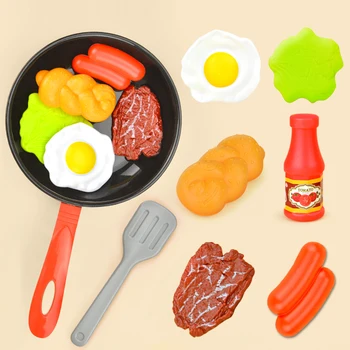 8PCS Bucătărie, Alimente, Jucării Simulare ustensile de Bucătărie Joaca Set Pretinde Juca Oala cu Friptură de Legume Pâine Hot Dog Omletă Copii Fata de Jucărie