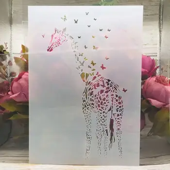 A4 29cm Fluturi Girafa DIY Stratificare Sabloane Pictura pe Perete Album de Colorat Relief Album Decorative Șablon