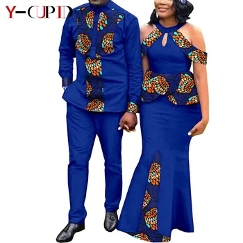 African Rochii pentru Femei Meci Bărbați Costume Bazin Iubitor de Haine de Imprimare Seara Rochie Sirena Bărbați Cămașă și Pantaloni Seturi Y21C024