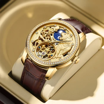 AILANG de Aur Tiger Ceas de Moda Clasic Diamant Bărbați Ceas Mecanic Automat de Lichidare Nou Ceas de Lux