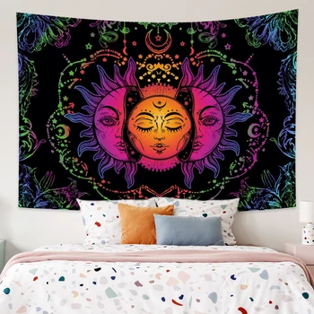 Alb Negru Colorat Sun Moon Mandala Tapiserie De Pe Perete Cerești Tapiserie De Perete Hippie Covoare De Perete Dormitor Decor Perete Tapestr