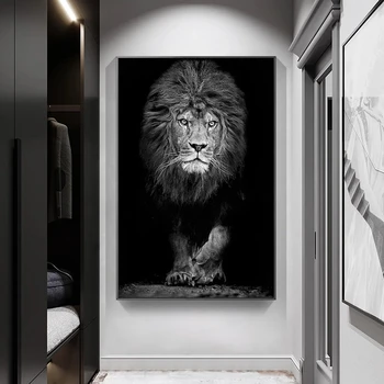 Alb și negru Leu Animal Panza Pictura Postere si Printuri de Arta de Perete Animale Sălbatice Imagini pentru Camera de zi Dormitor Decor